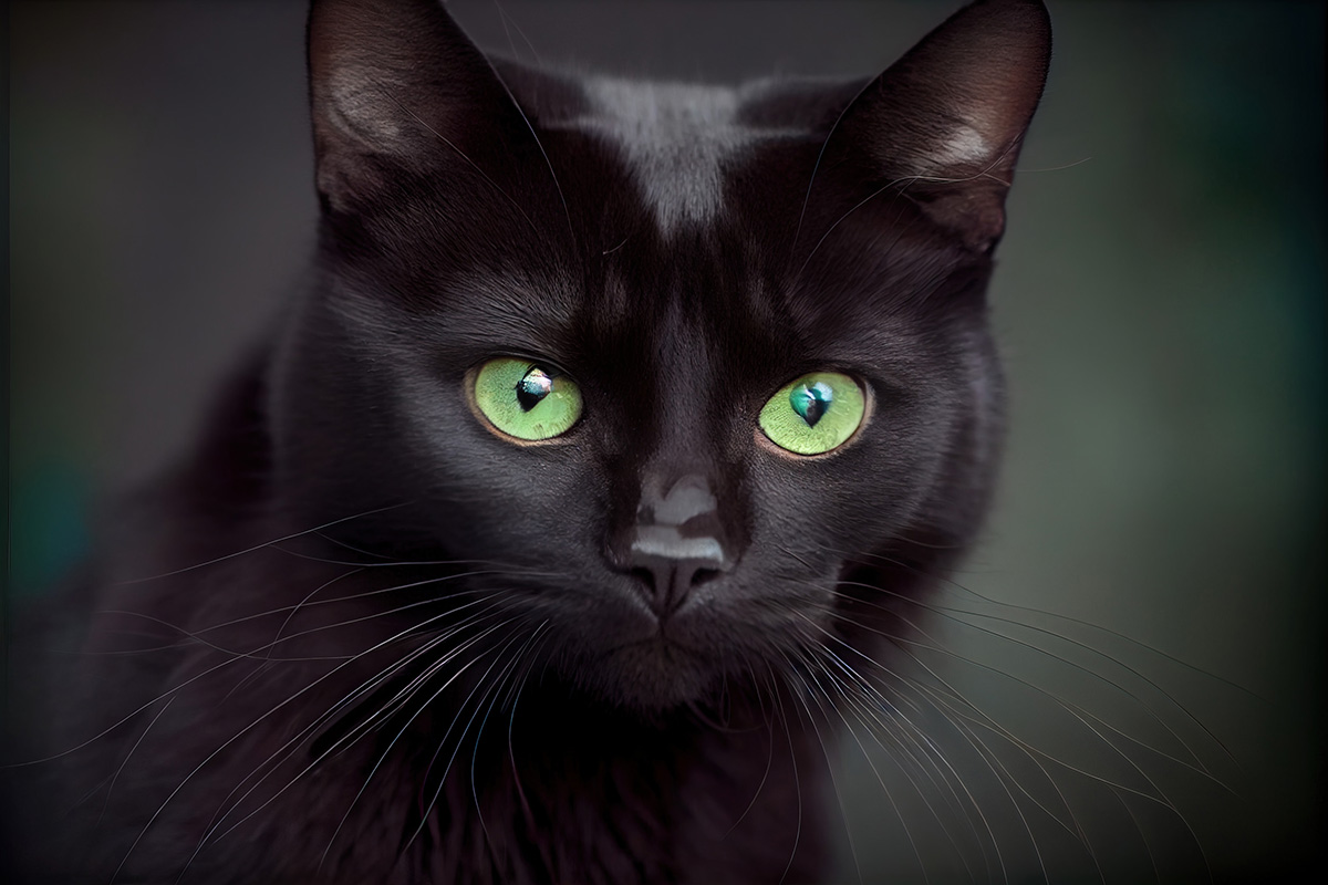 Chats noirs aux yeux verts
